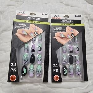 Halloween Glow in the Dark Nail Set - Black, Green, Purple Set Of 2.